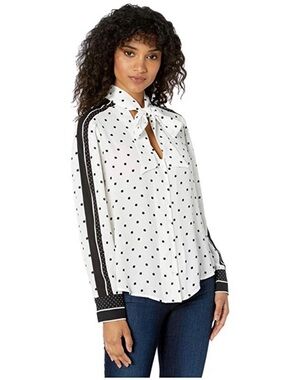 BCBGMAXAZRIA Polka Dot Tie Neck Woven Top